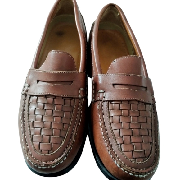 French Shriner Brown Leather Basket Weave Loafers Mens 10½ Business Casual Dress - Picture 7 of 10